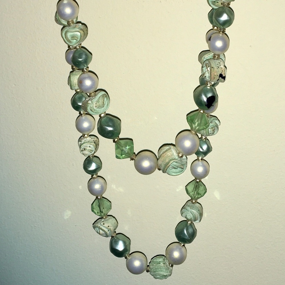Vintage Green/Pearl layered necklace